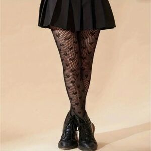 Heart pattern fishnet stockings hosiery sexy grunge accessory